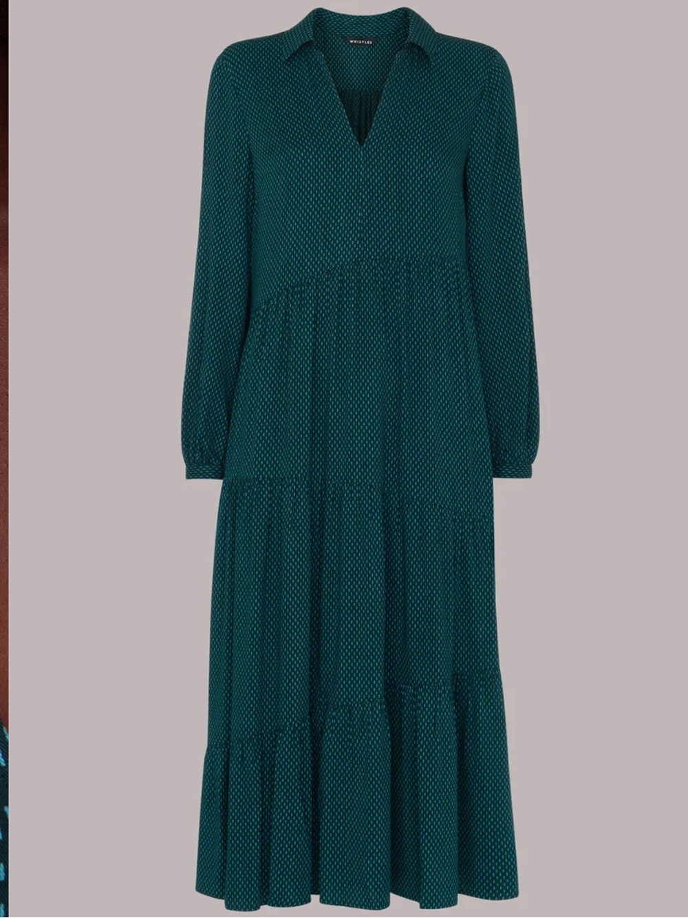 Whistles Green Vertical Dash Midi Trapeze Dress size 6